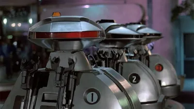 Image of the Protector 101 security robot from the 1986 horror comedy movie, Chopping-Mall